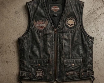 Men's Distressed Leather Biker Vest | Willie G Skull Motorcycle Waistcoat