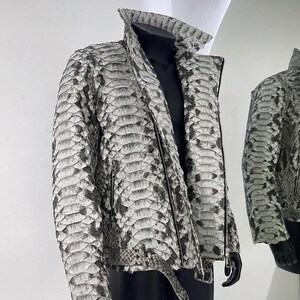 Exotic Snakeskin Biker Jacket for Men - Handcrafted Grey Python Leather Jacket