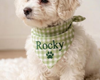 Custom Embroidered Cotton-Linen Dog Bandana: Paw Print Tribute Scarf, Personalized Pet Neckwear, Dog Lover Keepsake Gift