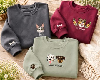 Felpa personalizzata ricamata con animale domestico, maglione personalizzato con ritratto di animale domestico, regalo unico con il muso di un animale domestico, ricamo personalizzato per gli amanti degli animali