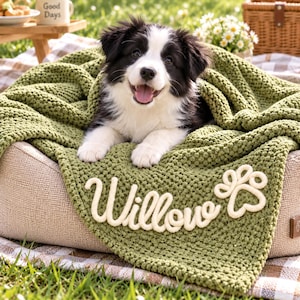 Personlig hundfilt, broderad husdjursfilt med namn, mjuk korallfleece-kattfilt, personlig hund-mamma-present, broderi med upphöjt garn