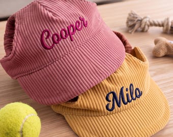 Custom Embroidered Dog Hat with Ear Holes, Personalized Corduroy Pet Baseball Cap, Dog Sun Visor for Small Medium Large Dogs, Puppy Gift