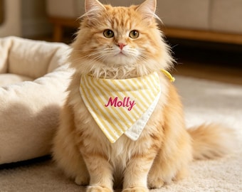 Personalised Embroidered Dog Bandana, Custom Paw Print Pet Name Bandana, Striped Pet Name Scarf, Dog Lover Gift, Pet Gift