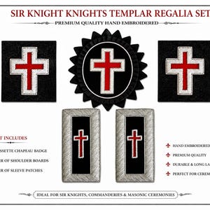 Conjunto de roseta, parche de manga y hombrera de caballero templario de Sir Knight