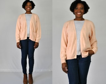 90s Pink Cardigan / Grandpa Cardigan / Pale Pink Sweater / Button Front Cardigan / Pastel Pink Sweater / Light Pink Cardigan / Pockets