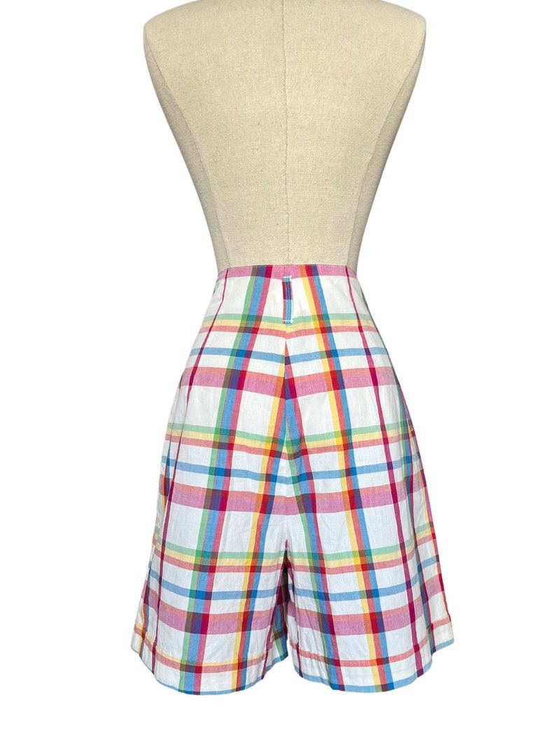 Plaid Shorts / Vintage Madras Shorts / Pleated Shorts / Walking Shorts / 90s Shorts / Cotton Shorts / High Waisted Shorts / M/L image 3