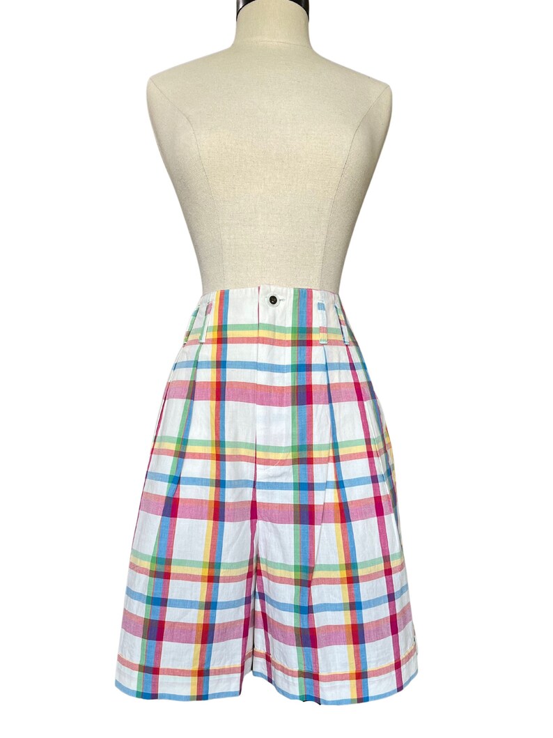 Plaid Shorts / Vintage Madras Shorts / Pleated Shorts / Walking Shorts / 90s Shorts / Cotton Shorts / High Waisted Shorts / M/L image 6