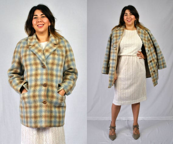 70s Plaid Coat / Plaid Wool Coat / Wool Jacket / … - image 1