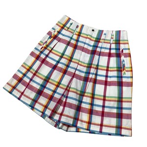 Plaid Shorts / Vintage Madras Shorts / Pleated Shorts / Walking Shorts / 90s Shorts / Cotton Shorts / High Waisted Shorts / M/L image 5