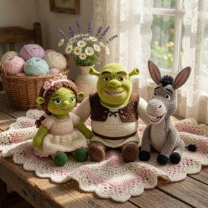 Shrek, Fiona, Donkey Amigurumi Crochet Pattern Bundle (14 Inch Toys) (Digital Download)