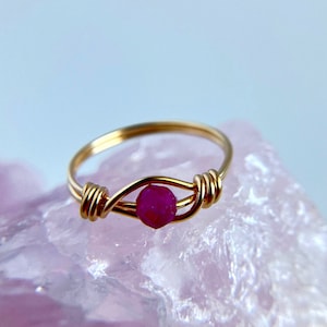 Dainty Ruby Solitaire Ring, Faceted Ruby Gemstone Ring, Sterling Silver 14k Gold-Filled Ruby Ring, Red Ruby Stone Ring