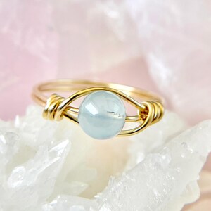 Aquamarine Gemstone Ring – March Birthstone Jewelry – 14K Gold Filled or Sterling Silver Band – Dainty Minimalist Ring – Gift for Her