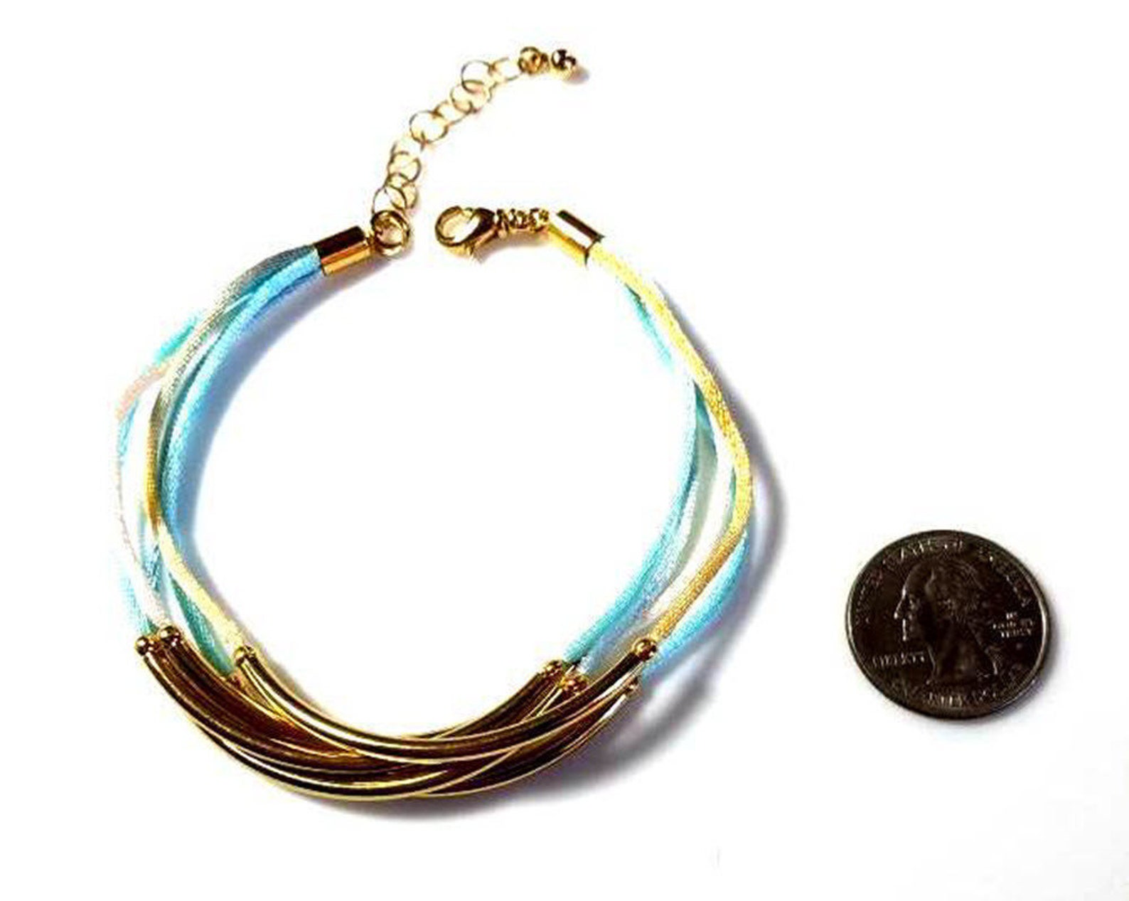 Gold Tube Bracelet 22K Goldplated Tubes Cotton Cord Bangle Etsy