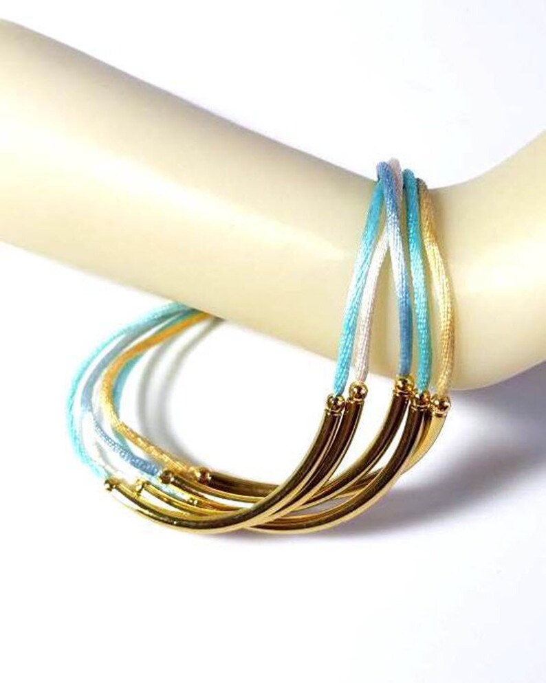 Gold Tube Bracelet 22K Goldplated Tubes Cotton Cord Bangle Etsy