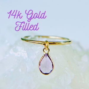 Purple Amethyst Ring in 14K Gold Filled – February Birthstone - Dainty Stackable Jewelry - Minimalist Gift for Her - Elegant Everyday Ring