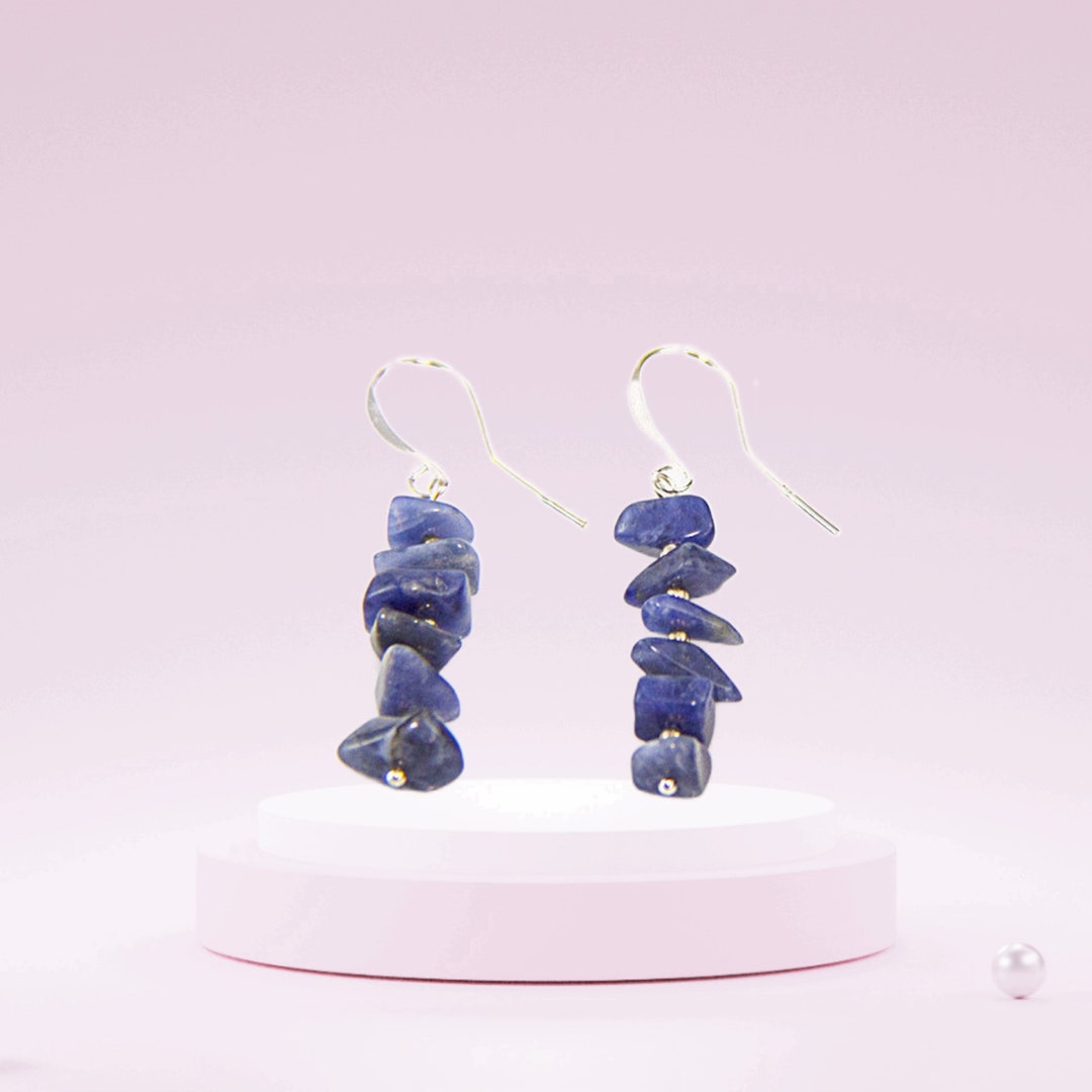 Stacked Gemstone Earrings Denim Blue Earrings Dark Blue Etsy