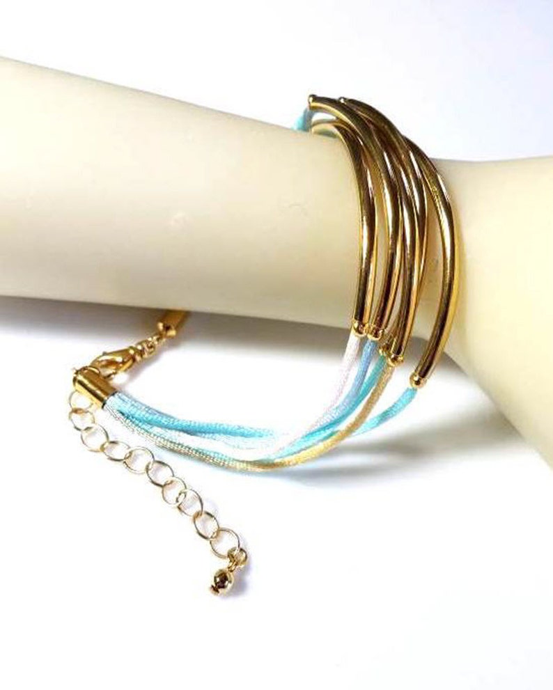 Gold Tube Bracelet 22K Goldplated Tubes Cotton Cord Bangle Etsy