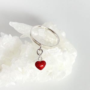Red Heart Charm Ring in Sterling Silver – Dainty Love Jewelry - Stackable Romantic Gift for Her - Minimalist- Everyday Accessory