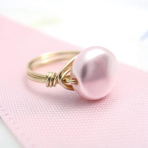 Pink Pearl Ring – Pink, White, Purple or Tahitian Blue Swarovski – Wire Wrapped – Gold Filled or Sterling Silver – Unisex Gift Jewelry