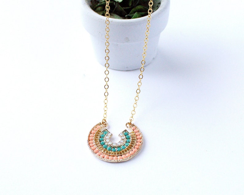 Lucky Horseshoe Pendant Necklace Gold Filled Chain Coral Etsy