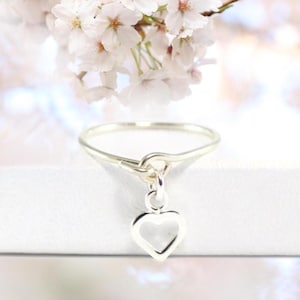Open Heart Charm Ring in Sterling Silver – Dainty Minimalist Jewelry - Romantic Gift for Her - Stackable Promise or Everyday Love Ring