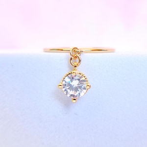 Cubic Zirconia Charm Ring in 14K Gold Filled - Dainty Sparkly Jewelry - Minimalist Gift for Her - Handmade CZ Ring - Elegant Everyday Wear