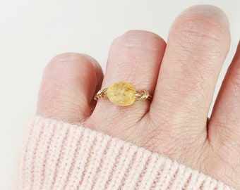 Yellow Citrine Gemstone Ring, November Scorpio Birthstone Ring, Genuine Honey Citrine Healing Ring, Sterling Silver 14K Gold Filled Band