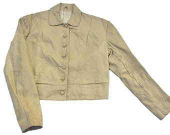 Veste en cuir boutonnée beige pâle pour femme vintage des années 60, modèle rétro 12