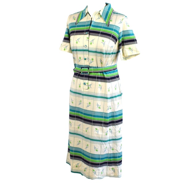 Vintage 70's French Cream Stripe / Tulip Print Dre