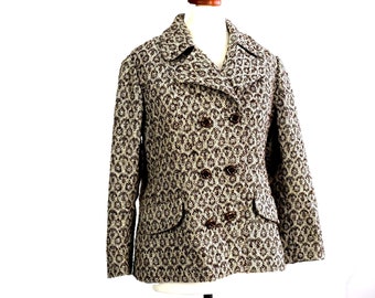 Veste boutonnée en laine à motifs marron crème pour femme vintage des années 60, modèle rétro 16