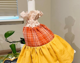 Homespun Candy Corn Goose Outfit - Dress and Bonnet