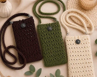 Handgehäkelte Handytasche mit Schultergurt | Boho Handy Umhängetasche | Für iPhone & Smartphones | Handmade | Smartphone Socke I Handyhülle