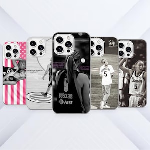 May include: Five smartphone cases featuring basketball-themed designs. The cases display black and white imagery of a basketball player, including the name Bueckers, the number 5, and the text I did all I could, so God can do all I can.