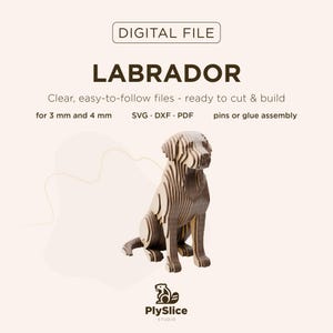 Sitting Labrador Retriever Laser Cut Files, Layered Wood Sculpture SVG DXF PDF