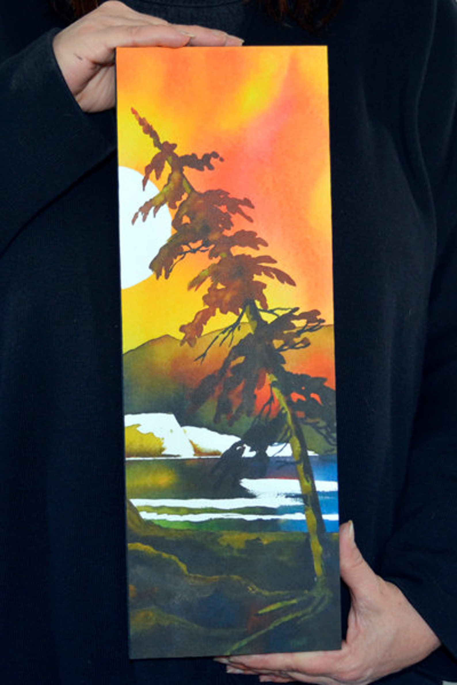 Sunset Tree Colorful Wood Mounted Art Decor From A Watercolor Etsy Canada