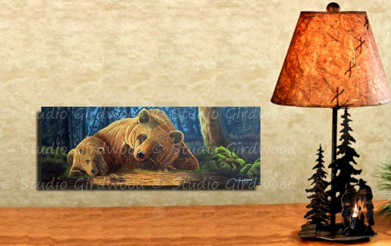 Grizzly Bears Wood Mounted Canvas Art Print 35 Etsy