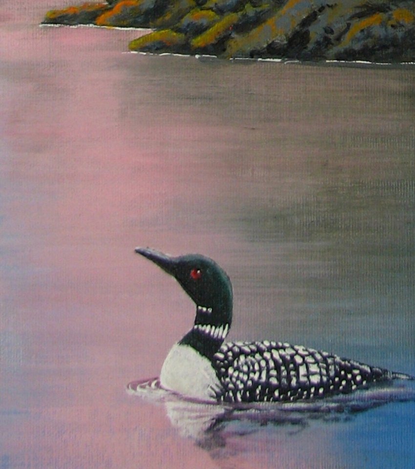 Sunset Loon Colorful Art Decor wood mounted canvas art from an Etsy