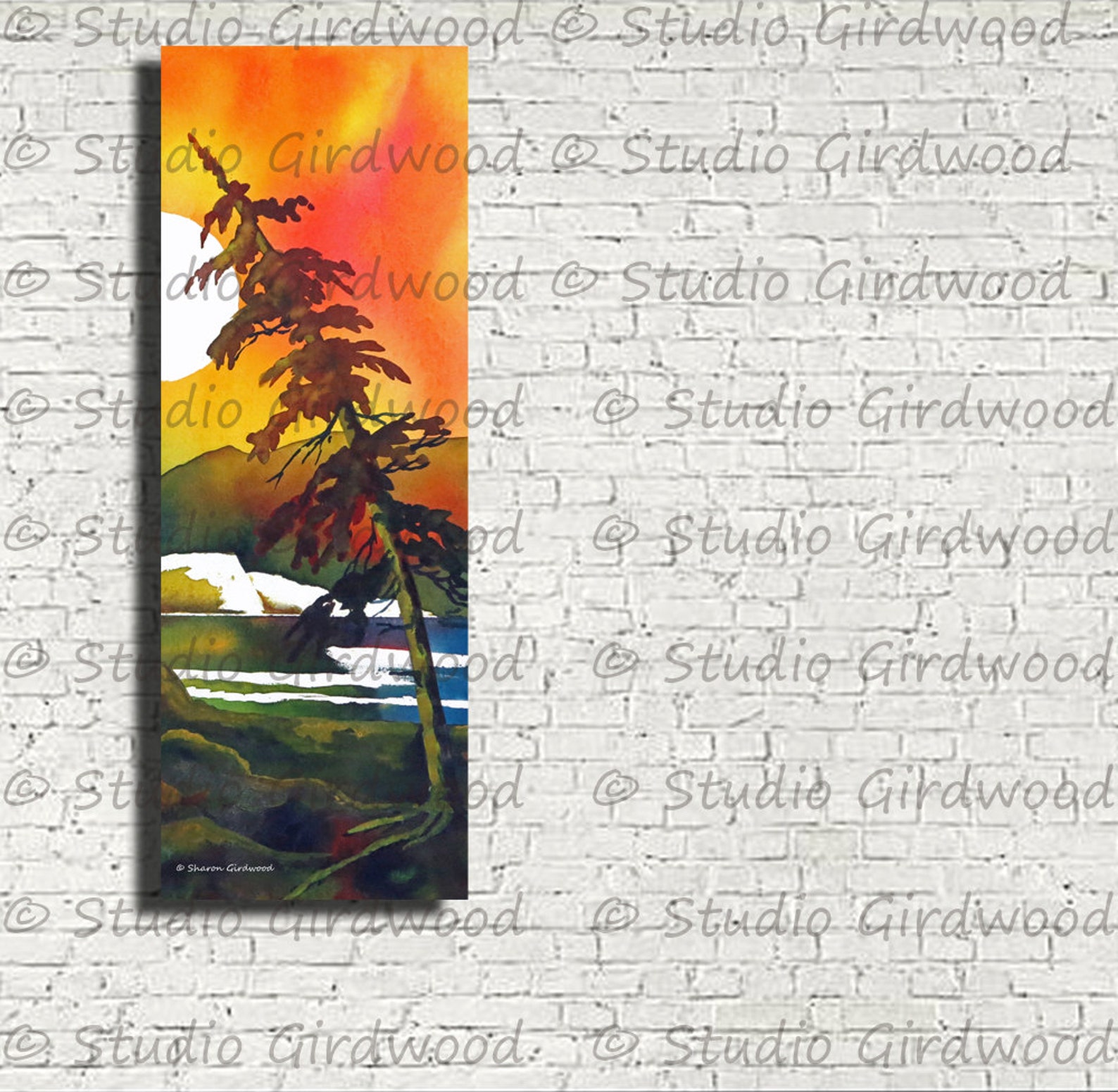 Sunset Tree Colorful Wood Mounted Art Decor From A Watercolor Etsy Canada
