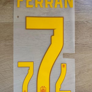 Ferran 7 Nameset | Spain Home Kit World Cup 2026 Name and Number Set | Iron-On Flocage for the Back of a Soccer Jersey, Adult Size