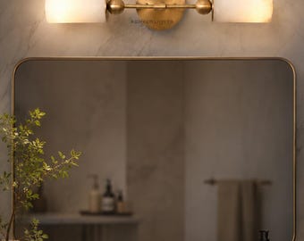 Luxury Alabaster Brass Wall Sconce | Modern Double Bathroom Vanity Light | Handmade Designer Wall Lamp | Pair Available