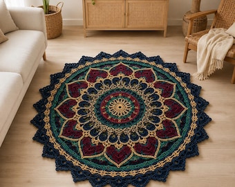 Mandala Crochet Rug Pattern | Boho Round Floor Mat, Lace Carpet (Digital Download)