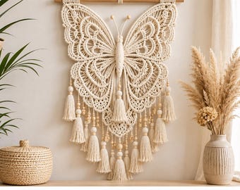 Butterfly Macrame Wall Hanging Pattern | Boho Tassel Dreamcatcher Crochet (PDF Pattern)