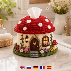 Haakpatroon paddenstoelweefseldoos pdf | Tissuehoes Fairy House | Huisdecoratie gehaakt paddenstoel | Digitale download badkamerdecoratie