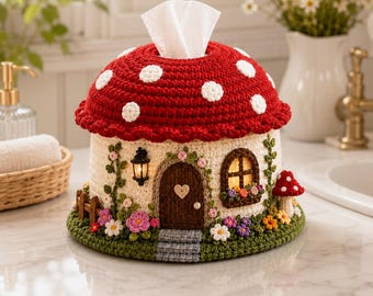 Mushroom Tissue Box Crochet Pattern | Fairy House Cottagecore Decor (Digital Download)