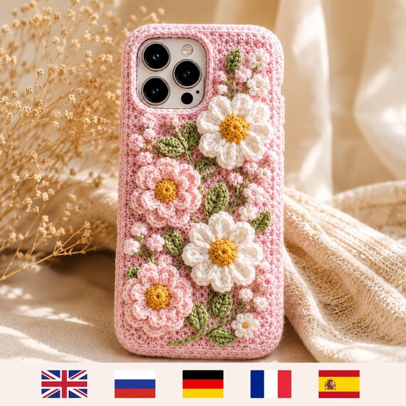 Floral Crochet Phone Case Pattern | Daisy iPhone Cover Crochet PDF (Digital Download)