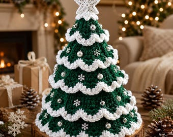 Crochet Christmas Tree Pattern | Snowy Tiered Holiday Decor (Digital Download)