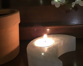 Selenite Moon Tealight Holder