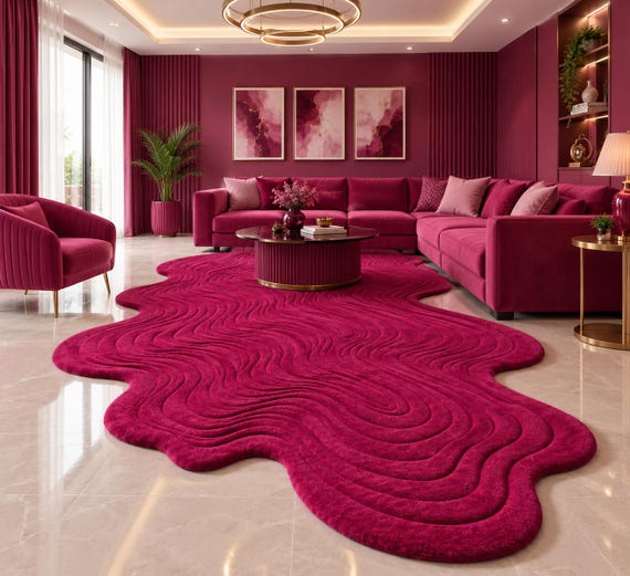 Luxury Magenta Wave Abstract Designer Rug
