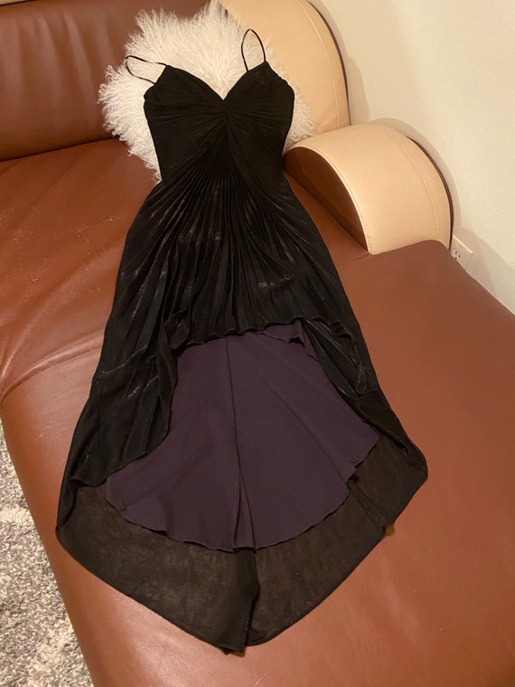 80s/90s Does 50s Vintage Black Pleated Dress KiKi… - image 1