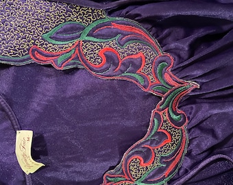 70’s Vintage Vanity Fair Purple Embroidered Nightgown Size Medium